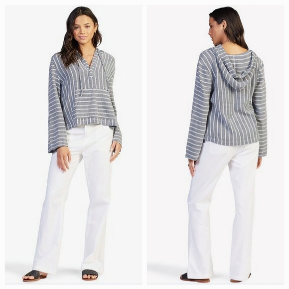 Roxy Run Around Stripe Hooded Poncho Sweater - Picture 5 of 8